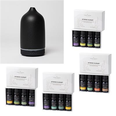 Aromapakke (Diffuser i sort + 4 stk. oliesæt)